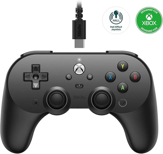 Control Alambrico 8bitdo Pro 2 para Xbox Series X|S, Xbox One, Windows 10/11, Mando con Joysticks de Efecto Hall, Conector de Audio de 3,5 mm - Con Licencia Oficial - Negro