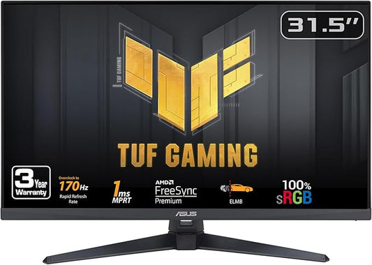 ASUAA Monitor para Juegos TUF Gaming VG328QA1A, 32" (31.5" visibles), Full HD, Overclock 170Hz (Nativo 165Hz), Extreme Low Motion Blur, FreeSync Premium, 1ms (MPRT), Shadow Boost