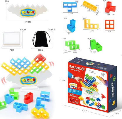 64pcs Tetris Tower Balance Game con Bolsa, Juguetes de Apilamiento de Equilibrio, Bloques de Construcción de Equilibrio de Descompresión, Regalos para Niños 5-15 Intelligence Educativo