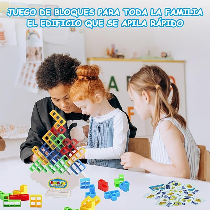 64pcs Tetris Tower Balance Game con Bolsa, Juguetes de Apilamiento de Equilibrio, Bloques de Construcción de Equilibrio de Descompresión, Regalos para Niños 5-15 Intelligence Educativo