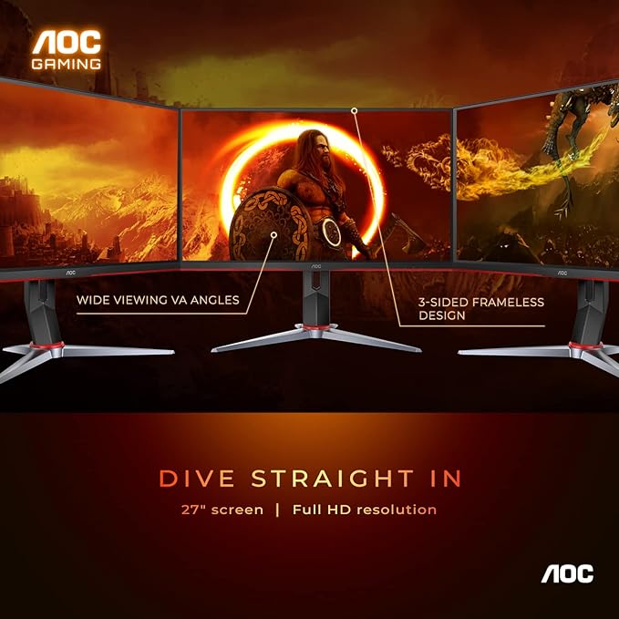 AOC 27G2S - Monitor para Juegos de 27 Pulgadas, Full HD 1920 x 1080, 165 Hz 1 ms, Compatible con G-Sync, 3 años de Punto Cero Brillante, Negro