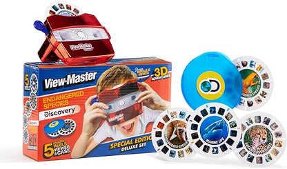 Classic View Master Deluxe Edition con Carretes Discovery Kids (Visor Metálico Rojo, Estuche de Almacenamiento y 5 Carretes Incluidos) - Exclusivo de Amazon