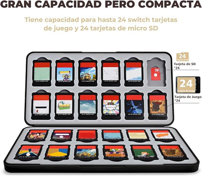 FUNLAB Estuche para Juegos Nintendo Switch Compatible con 24 Juegos & 24 Tarjetas de Micro SD, Porta Juegos para Nintendo Switch,Funda Caja Juegos Switch,Switch Game Case para Zelda Fans-Marrón Negro