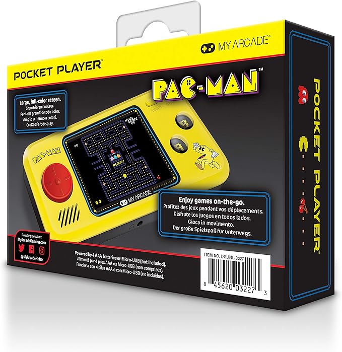 MY ARCADE Pac-Man - Consola de Juegos portátil Pocket Player: 3 Juegos Integrados, Pac-Man, Pac-Mania, Pac-Panic, Coleccionable