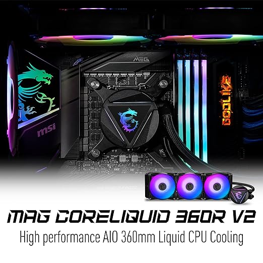 MSI - Enfriamiento Líquido para CPU - MAG CORELIQUID 360R V2 - 120 x 120 x 25mm - 500 ~ 2000 RPM - (Compartible Hasta LGA 1700)